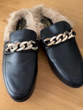 Coconuts by Matisse Black Faux-Fur Lined Chain Loafers